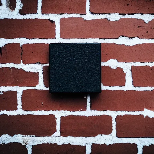 Prompt: a black brick sitting on top of a white brick