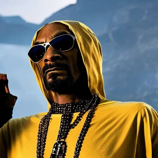 Prompt: film still of Snoop Dogg as T’Chala in the new Black Panther movie