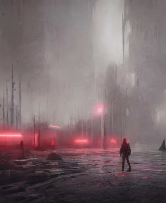 Prompt: surreal romantic prometheus horizontal white exploration base, red lights, building architecture by ruan jia, futuristic blame, white architecture in the beach in iceland, foggy, highly detailed, digital painting, arstation, concept art, hyperealistic octane render, unreal engine