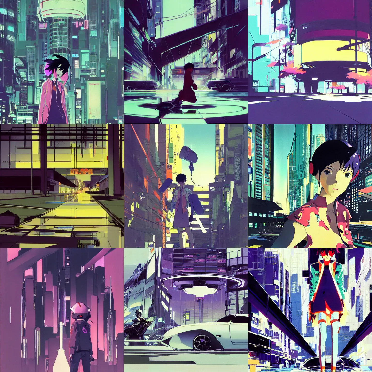 Prompt: glitch ghost in the shell flcl by makoto shinkai concept art by syd mead