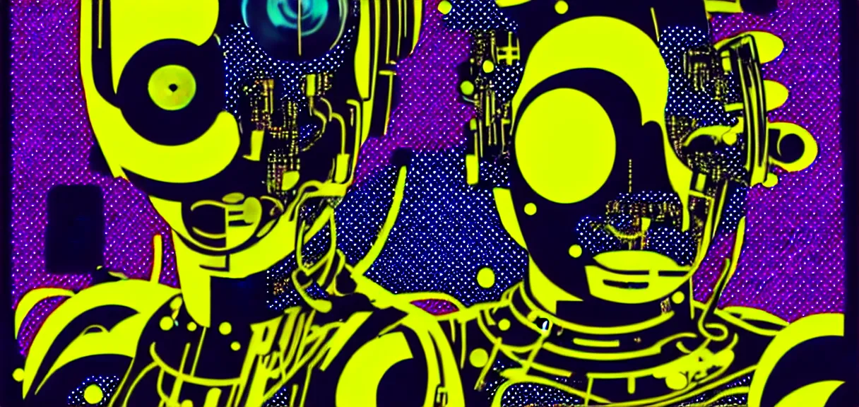 Image similar to ⚠ 👽 💉 ☠ 💢 😱 futuristic japanese cyberpunk by roy lichtenstein, by andy warhol, ben - day dots, pop art, bladerunner, pixiv contest winner, cyberpunk style, cyberpunk color scheme, mechanical, high resolution, hd, intricate detail, fine detail, 8 k