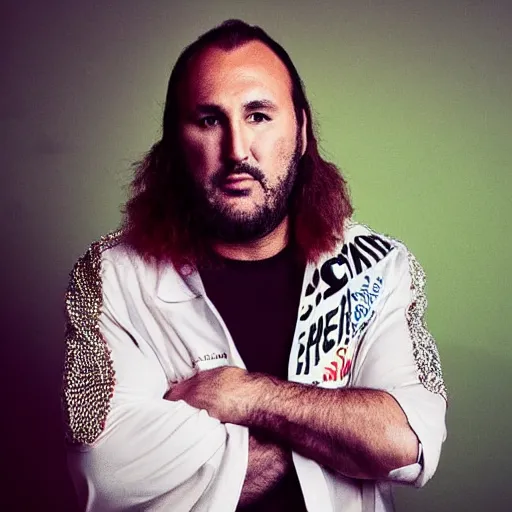 Prompt: brian houston of hillsong wearing old school wrestling outfit in the style of a 1 9 8 0 s portrait, pastel background