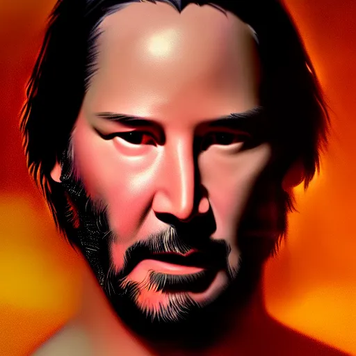 Image similar to keanu reeves as majestic gracious regal goddess persephone portrait, ancient greece, elysium, atmospheric lighting, painted, intricate, volumetric lighting, beautiful, rich deep colours masterpiece, golden hour, sharp focus, ultra detailed, by leesha hannigan, ross tran, thierry doizon, kai carpenter, ignacio fernandez rios