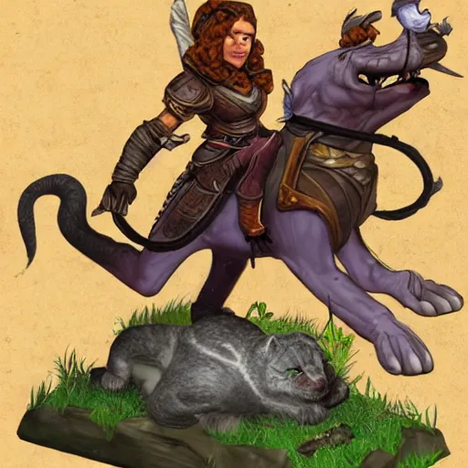 Image similar to D&D art of a female halfling rogue with hairy feet, riding on top of a panther through waterdeep, sunny afternoon