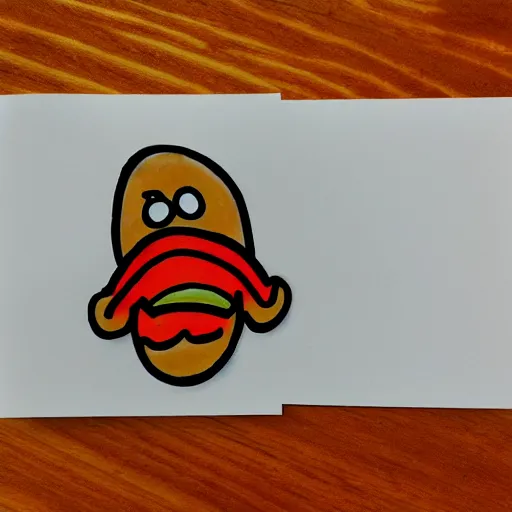 Prompt: a badly drawn hotdog sticky note