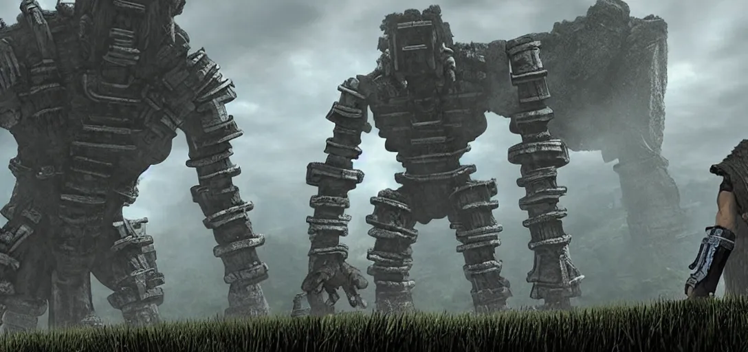 Image similar to jeff bezos as shadow of the colossus
