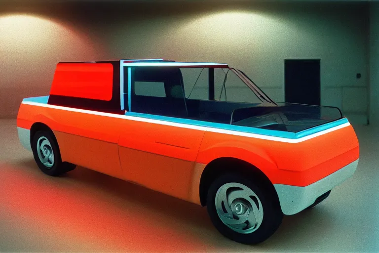 Image similar to designed by giorgetto giugiaro stylized poser of a single 1 9 9 8 honda kei truck, thick neon lights, ektachrome photograph, volumetric lighting, f 8 aperture, cinematic eastman 5 3 8 4 film