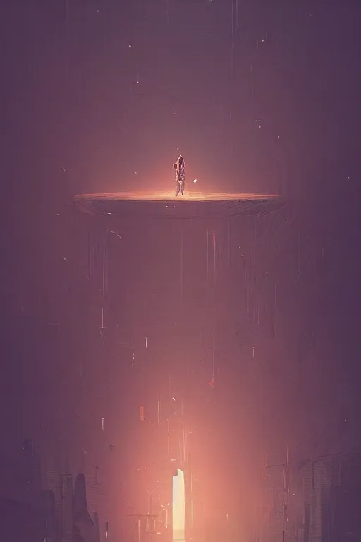 Prompt: A giant michanical being looking down at a small person by Greg Rutkowski, beeple, Sung Choi, Mitchell Mohrhauser, Maciej Kuciara, Johnson Ting, Maxim Verehin, Peter Konig, final fantasy, macro lens, 35mm, 8k photorealistic, cinematic lighting, HD, high details, dramatic, dark atmosphere, trending on artstation