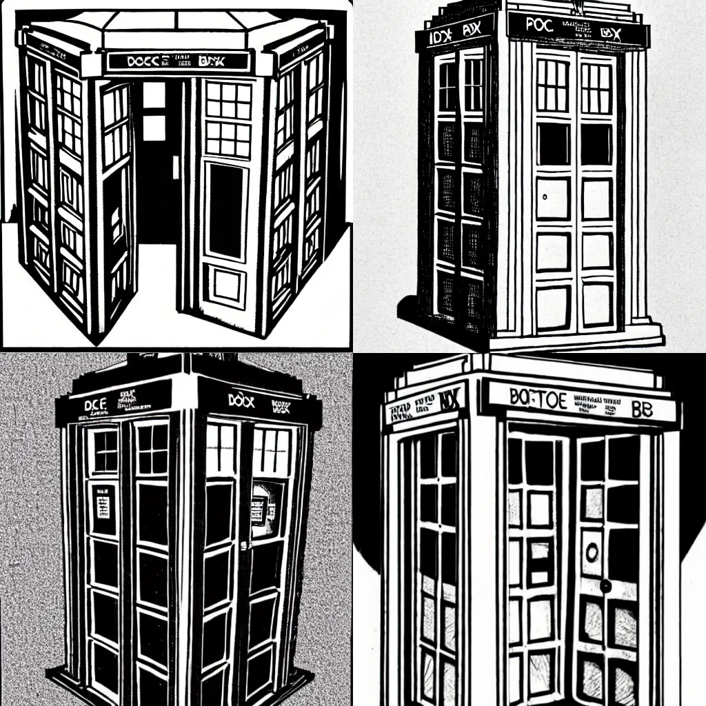 Prompt: Doctor Who TARDIS drawn by MC Escher