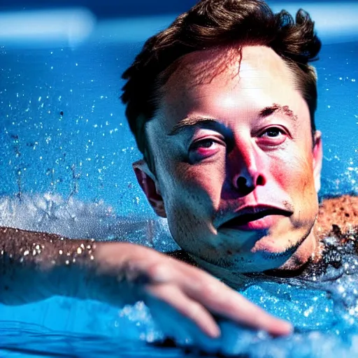 Image similar to Photography of elon musk swimming in a pool surrounded by floating dollar bills