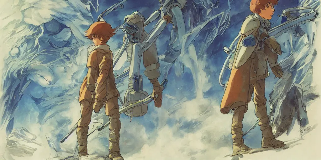 Prompt: nausicaa concept art, art by makoto shinkai and alan bean, yukito kishiro