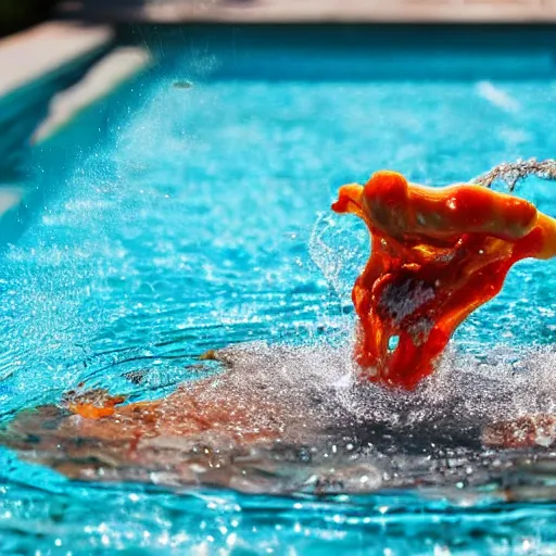 Prompt: garlic spewing fire from the mouth while in the pool