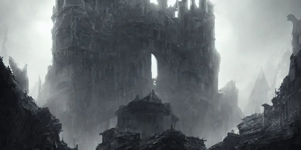 Prompt: a giant castle crumbling into dust, concept art, digital illustration, trending on artstation, deviantart, artgerm, epic composition, masterpiece, highly detailed, advanced technique, ambient lighting, wlop, ross draws