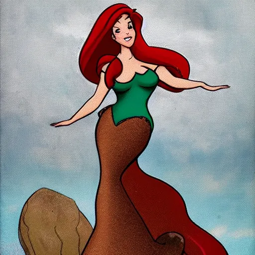 Prompt: Ariel the little mermaid, battle worn, fighting,