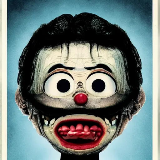 Image similar to a horror movie poster about a creepy puppet, movie poster