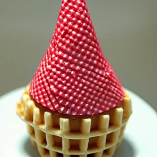 Image similar to hyper realistic cupcake gnome head with wafflecone hat