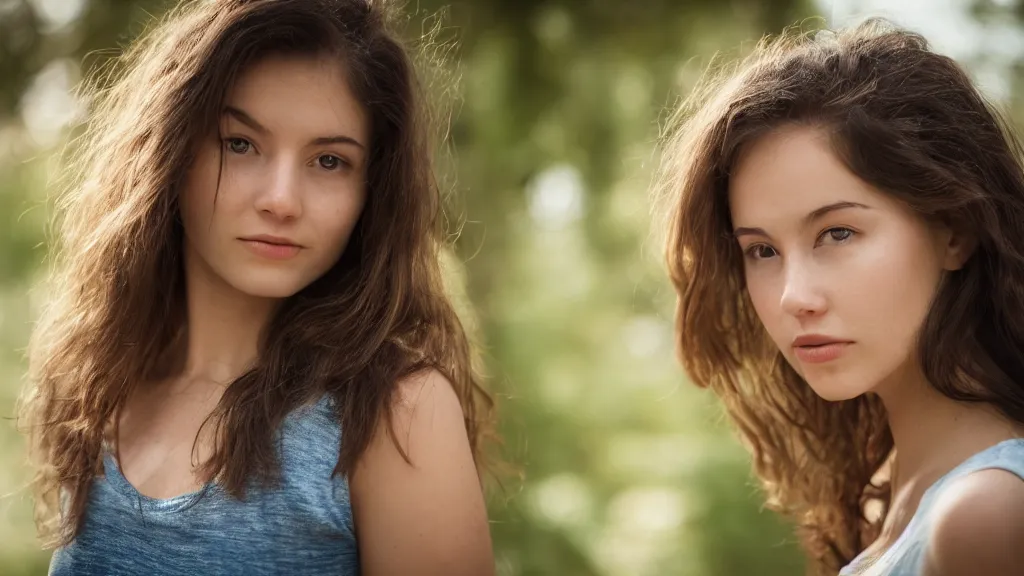 Prompt: a young woman portrait photo. fill light.