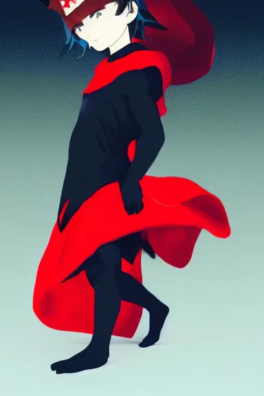 Image similar to little boy with cat ears in an black outfit with red cape. digital artwork made by lois van baarle and kentaro miura, sharpness focus, inspired by hirohiko araki, anatomically correct, heroic composition, hero pose, smooth, nightclub