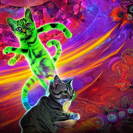 Prompt: psychedelic cat emperor of time and space hd