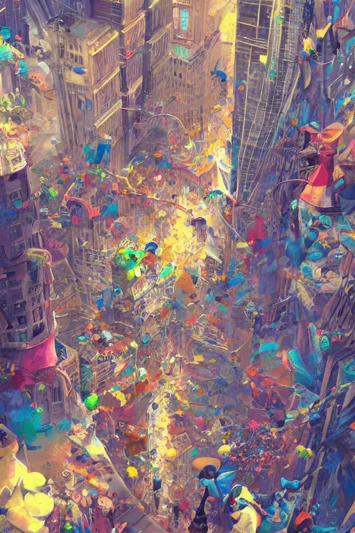 Image similar to dreamlike people in a busy city people surrounded by 3d graffiti paint dripping down to the floor, professional illustration by moebius, hiroshi yoshida, painterly, yoshitaka Amano, artgerm, loish, painterly, and james jean, illustration, moon lighting, masterpiece