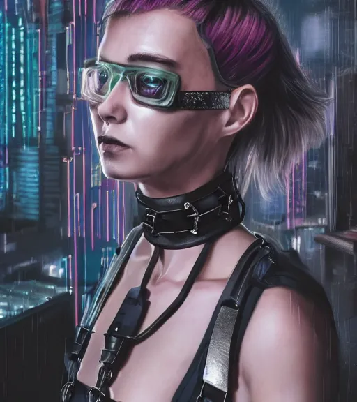 Prompt: detailed realistic female character cyberpunk wearing thick steel collar around neck, realistic, art, beautiful, 4K, collar, choker, collar around neck, punk, artstation, detailed, female, woman, choker, cyberpunk, neon, punk, collar, choker, collar around neck, thick collar, tight around neck, punk, choker, collar, steel collar,