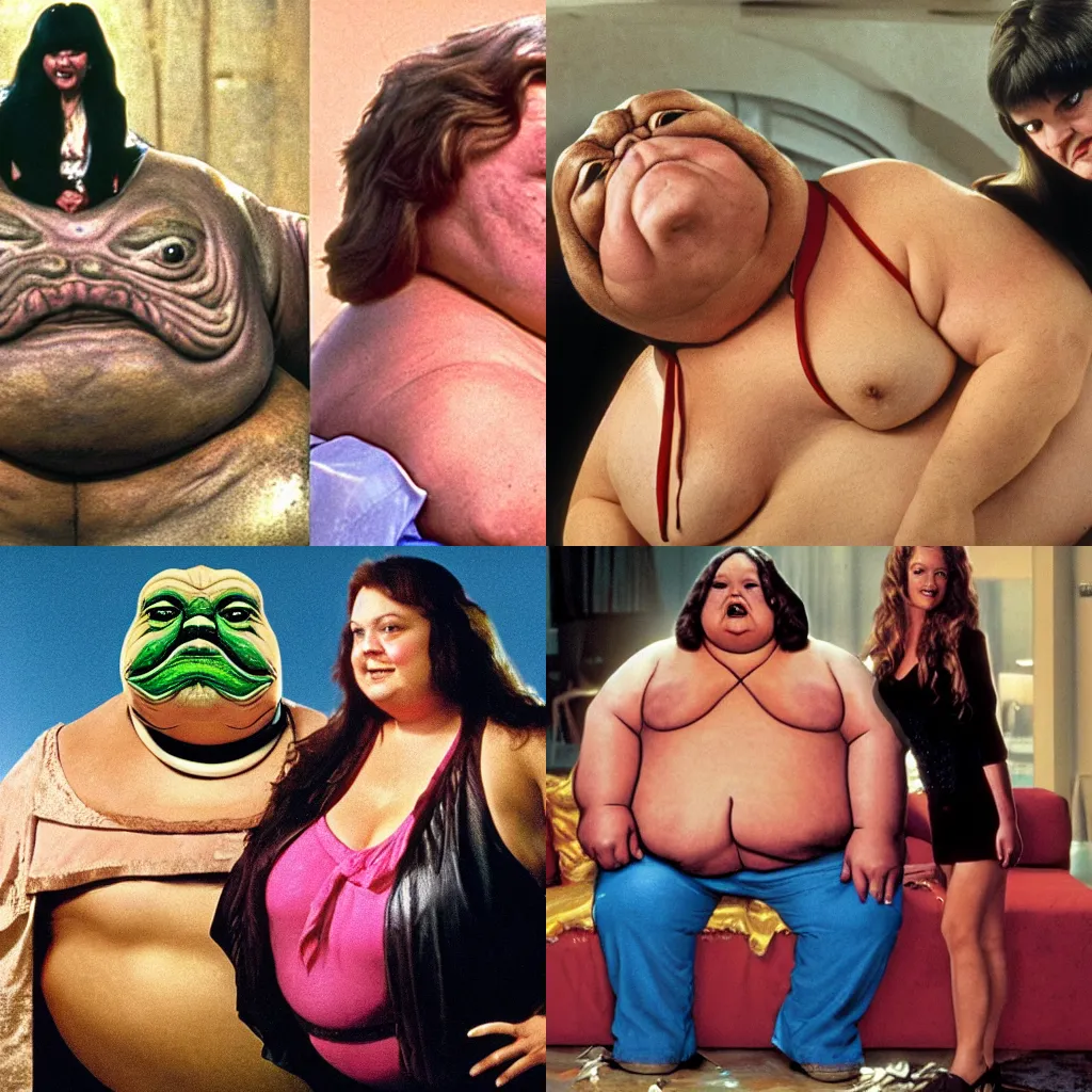 Prompt: jabba the hutt starring in fasttimes at ridgemont high