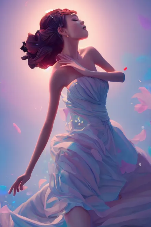 Image similar to a beautiful fashion goddness of love, chic strapless dress, tropical sea background, character design, in the style of artgerm, and wlop, cinematic lighting, hyperdetailed, 8 k realistic, symmetrical, global illumination, radiant light, frostbite 3 engine, cryengine, dof, trending on artstation, digital art