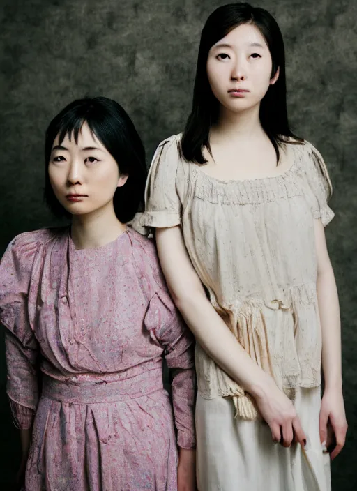 Prompt: portrait of erika ikuta and ikuta lilas, by charlotte grimm, natural light, detailed face, beautiful features, symmetrical, canon eos c 3 0 0, ƒ 1. 8, 3 5 mm, 8 k, medium - format print, half body shot