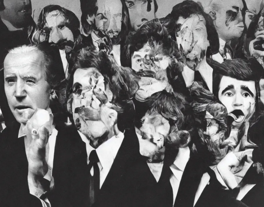 Prompt: joe biden pop band, 1 9 7 0 surrealism aesthetic, detailed facial expressions