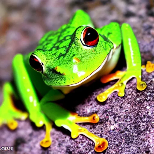 Prompt: photo of a rare three - eyed frog