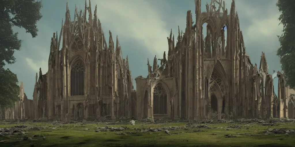 Prompt: A cathedral in ruins by Matt Groening, trending on artstation, 4k