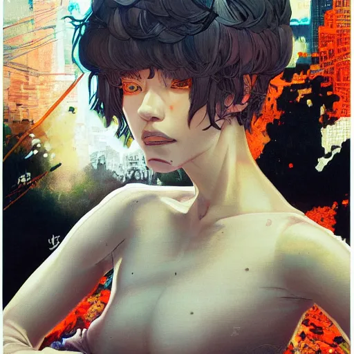 Image similar to city scavenger portrait girl soft light painted by james jean and katsuhiro otomo and erik jones, inspired by akira anime, smooth face feature, intricate oil painting, high detail illustration, sharp high detail, manga and anime 1 9 9 9