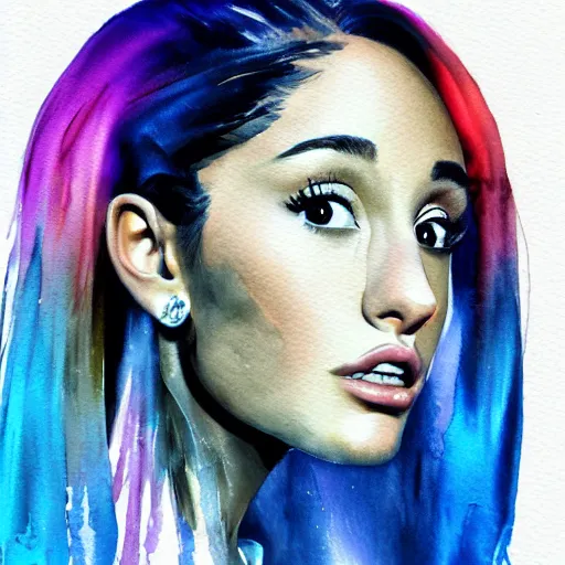 Image similar to portrait of ariana grande, watercolor expressionism, brushstrokes, detailed, digital art, artstation by Dave McKee