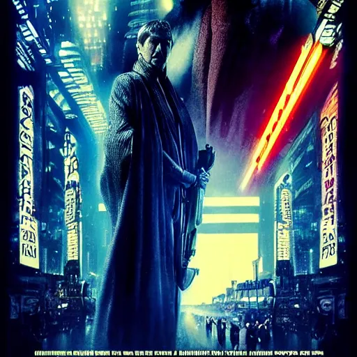 Prompt: blade runner movie poster with gandalf