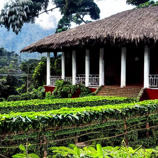 Image similar to a photo of a guatemalan coffee plantation house, detailed photography