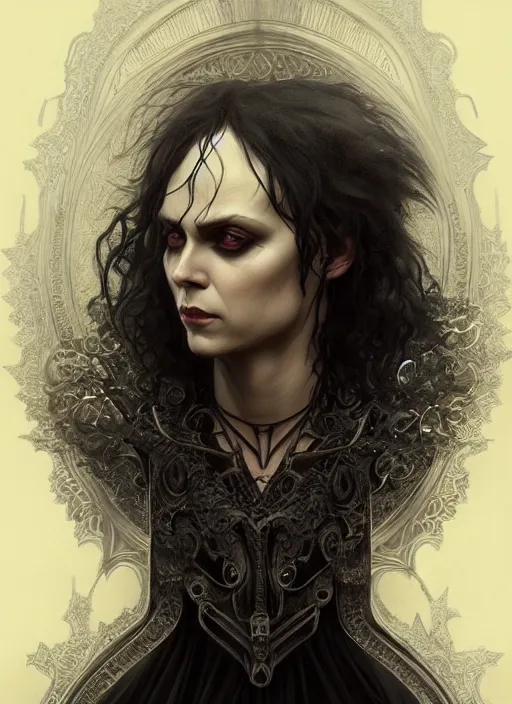 Prompt: ville valo, gothic, portrait, intricate, elegant, highly detailed, digital painting, artstation, concept art, wallpaper, smooth, sharp focus, illustration, art by h. r. giger and artgerm and greg rutkowski and alphonse mucha