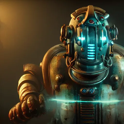 Image similar to isaac clarke as a bioshock big daddy, unreal engine 5, bioshock deadspace, high detail 3 d render,