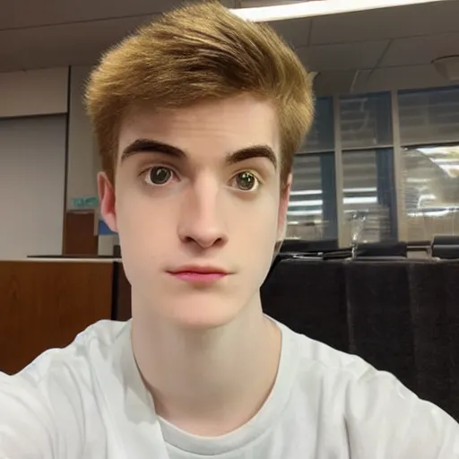 Image similar to “a realistic detailed photo of a guy who is an attractive humanoid who is half robot and half humanoid, who is a male android, twitch streamer Ninja Tyler Blevins, shiny skin, posing like a statue, blank stare”