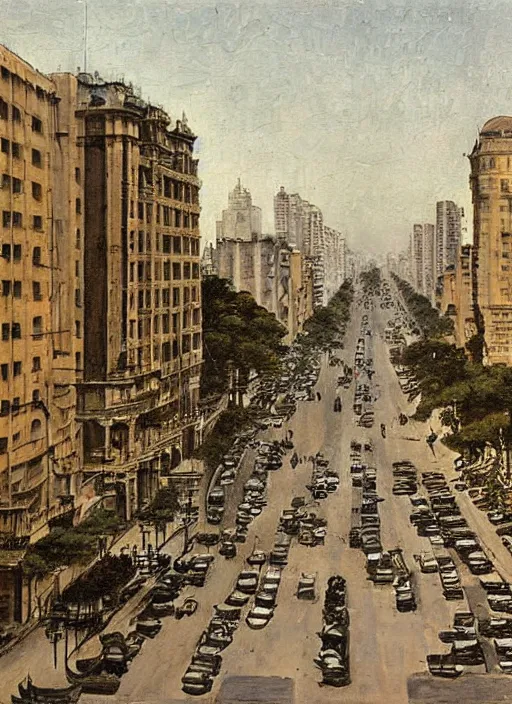 Prompt: avenida paulista in 1 8 9 0, very realistic beautiful painting, detailed, by candido portinari