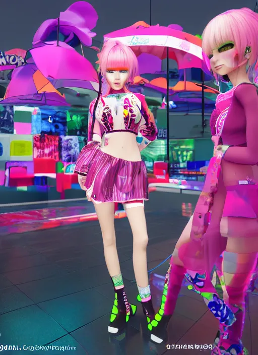 Image similar to vrchat, secondlife, imvu, 3 d model of a girl wearing harajuku colorful clothes, hq render, detailed textures, artstationhd, booth. pm, highly detailed attributes and atmosphere, dim volumetric cinematic lighting, hd, unity unreal engine