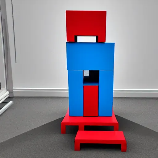 Prompt: ( ( red cube ) at the top of tower ), ( ( blue cube ) on the ground )