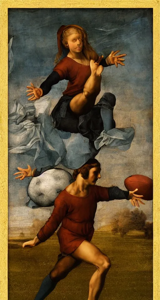 Image similar to Olivia Newton-John playing football by Leonardo da Vinci