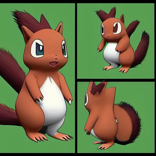 Image similar to A pokemon that looks like A squirrel ，The tail is a curly Ferns ，Trending on art station. Unreal engine.
