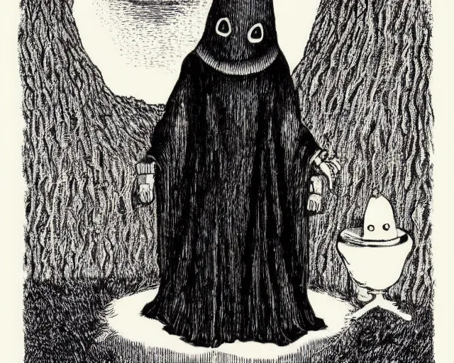 Prompt: dark mage stands before the keep of poisoned tears by edward gorey,