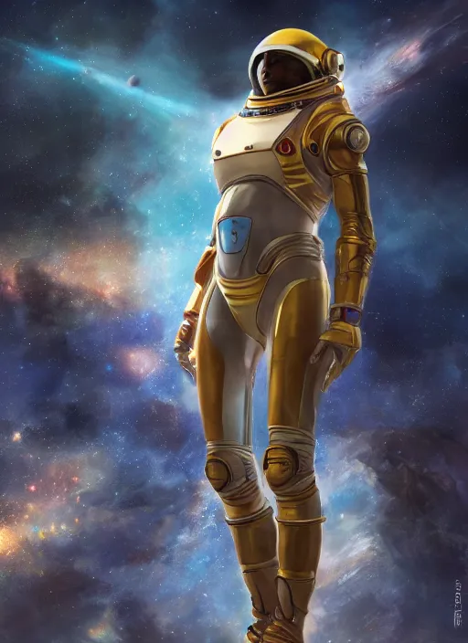 Image similar to hyper realistic photography, space paladin crusader astronaut girl, full body, rule of thirds, human proportion, good anatomy, beautiful face, conceptart, saturated colors, cinematic, juan gimenez, redshift, octane