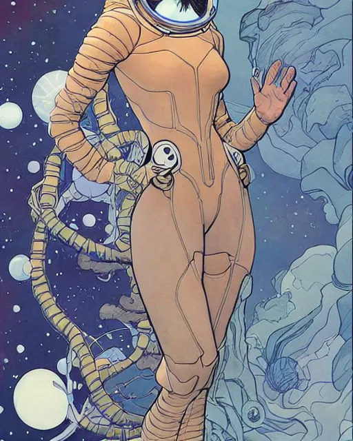 Image similar to a beautiful woman in a future space suit artwork by james jean, Phil noto and rebecca guay