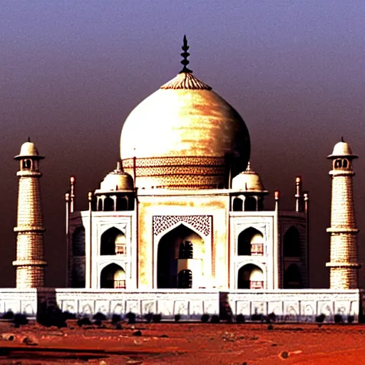 Prompt: Taj mahal built on mars, ultrarealistic