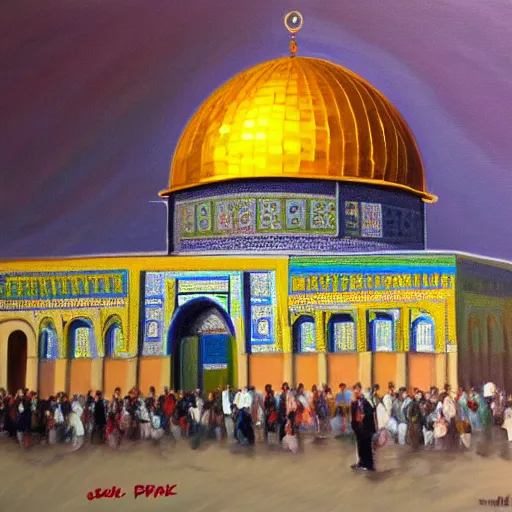 Image similar to dome of the rock, oil painting