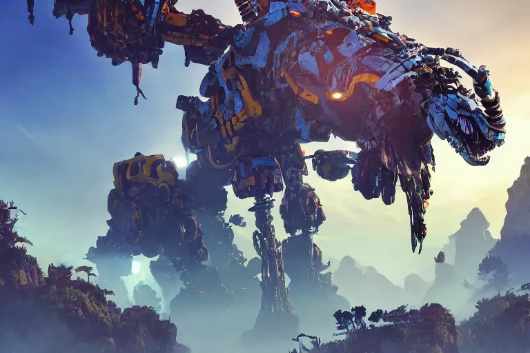 Image similar to clamberjaw machine mecha animal beast robot of horizon forbidden west horizon zero dawn bioluminiscence global illumination ray tracing hdr fanart arstation by sung choi and eric pfeiffer and gabriel garza and casper konefal