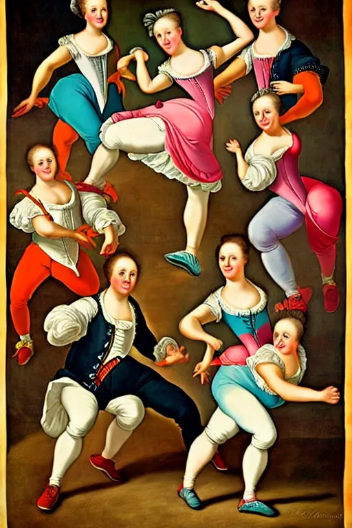 Image similar to 1700s zumba fitness art poster